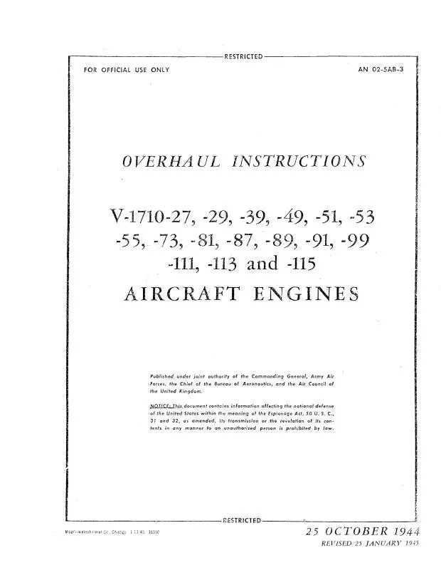 Allison  V-1710-27 Thru 115 Overhaul Manual (02-5Ab-3) 1