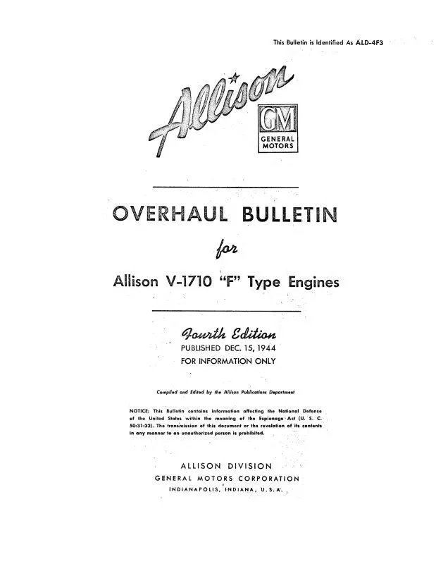 Allison  V-1710-F Type Engines Overhaul Manual (Ald-4F3) 1