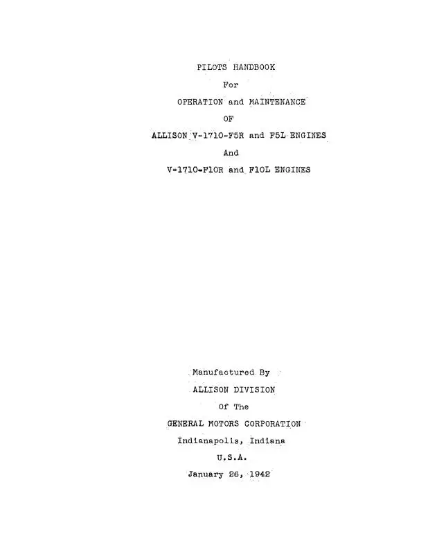 Allison Allisonv-1710-F5r,L,10R,10L Operation &Maintenance Manual (Aqv1710f5-42M-C) 1