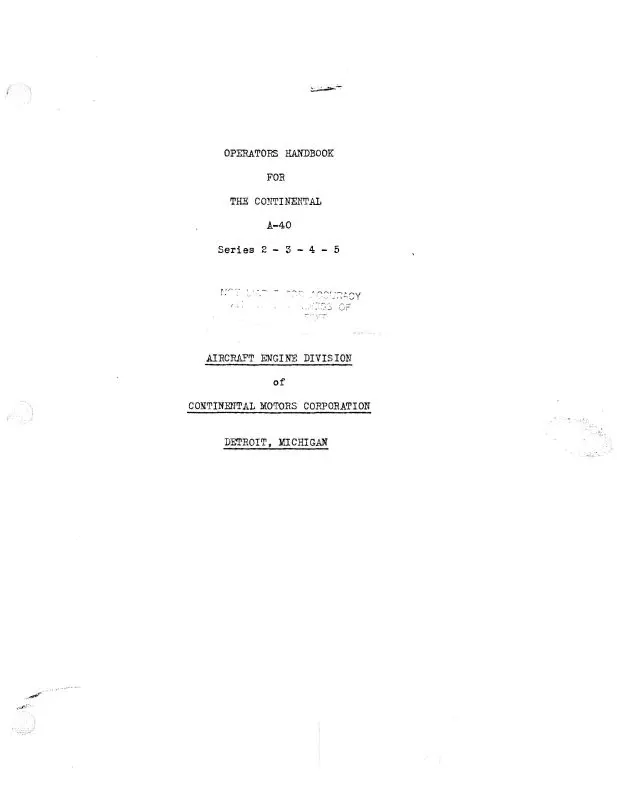 Continental A-40 Series 2, 3, 4, 5 1936 Operator's Handbook (Coa40-36-Op-C) 1