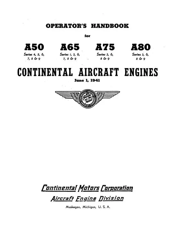 Continental A-50,65,75,&80 Operator's Handbook (Coa50-41-Op-C) 1
