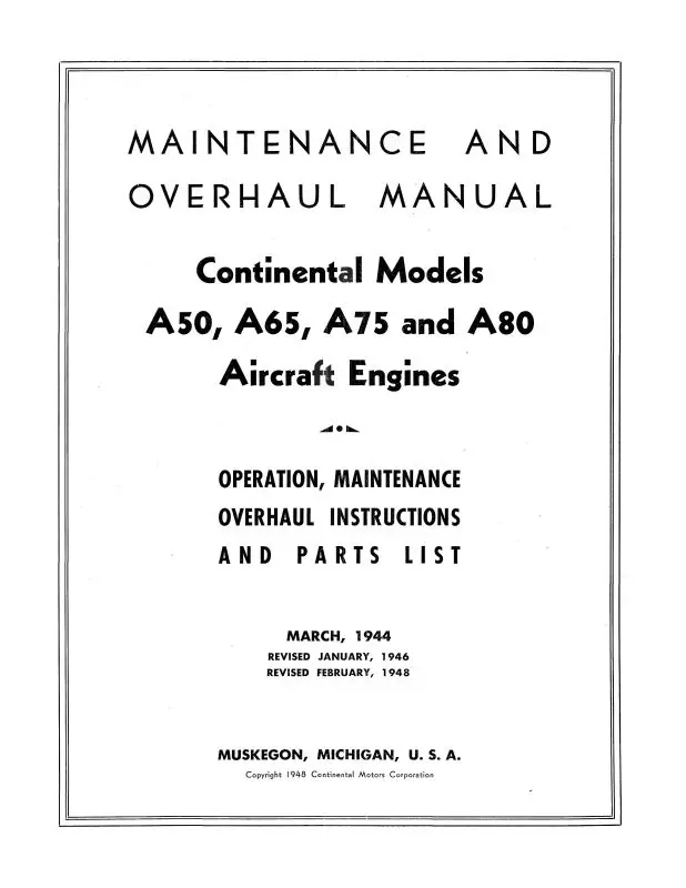 Continental A50, A65, A75, A80 Maintenance & Overhaul (Coa50-Op-C) 1