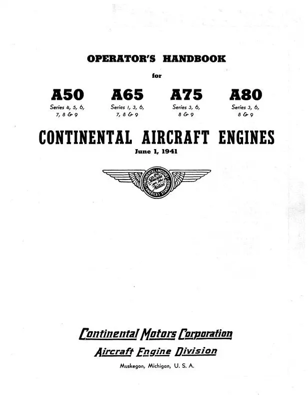 Continental A50, A65, A75, A80 Operator's Handbook (Coa50,65,75,80M) 1