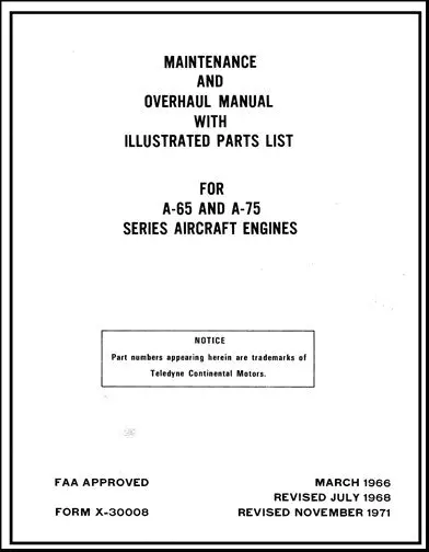 Continental A-65,75 Series Aircraft Engines Overhaul Manual & Parts Catalog 1977 (X30008) 1