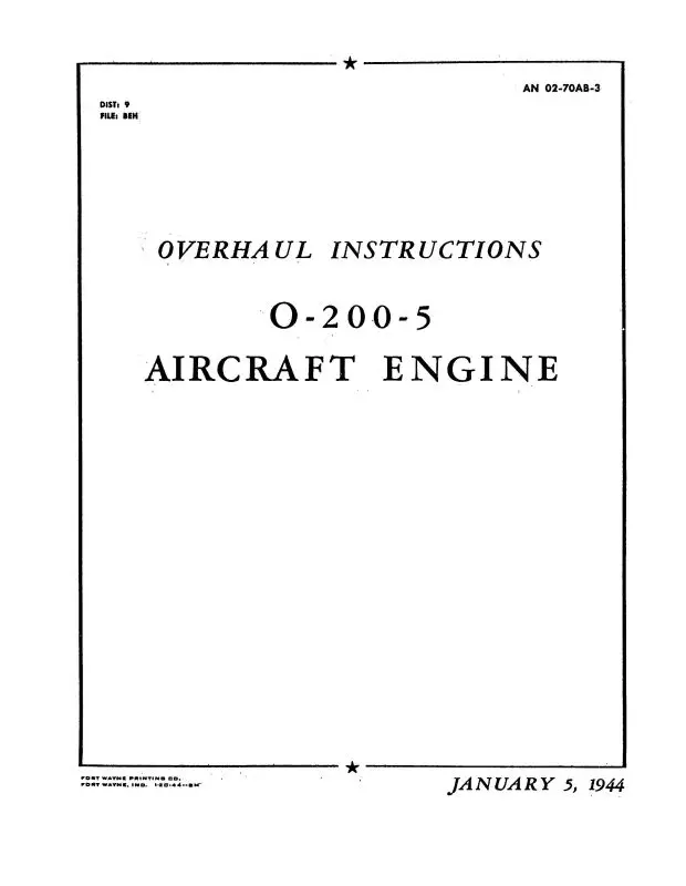 Continental O-200-5 Series Overhaul Instructions (Coo2005-44-Oh-C) 1
