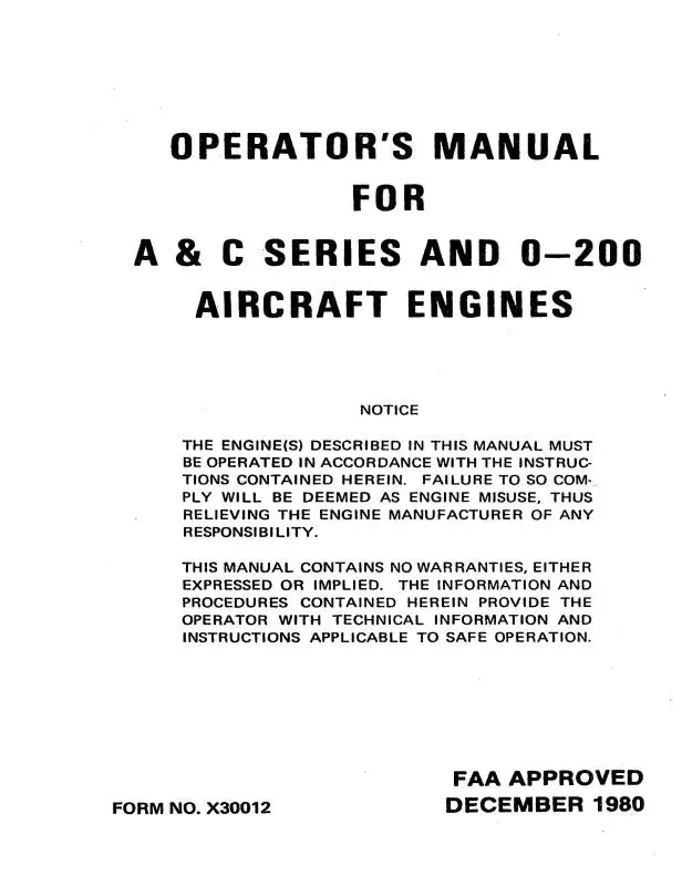 Continental A & C Series & O-200 1980 Operator's Manual (X30012) 1