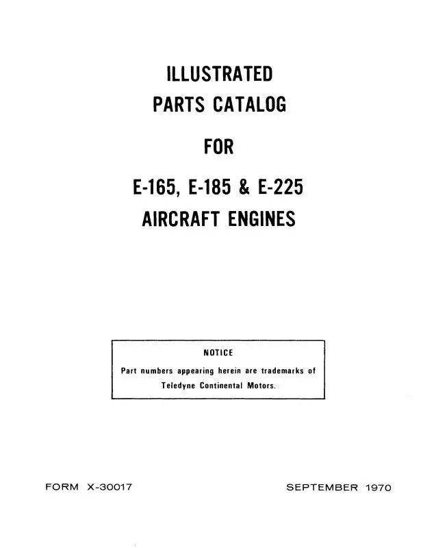 Continental E-165, E-185, E-225 Ac Engines Parts Catalog (X-30017) 1