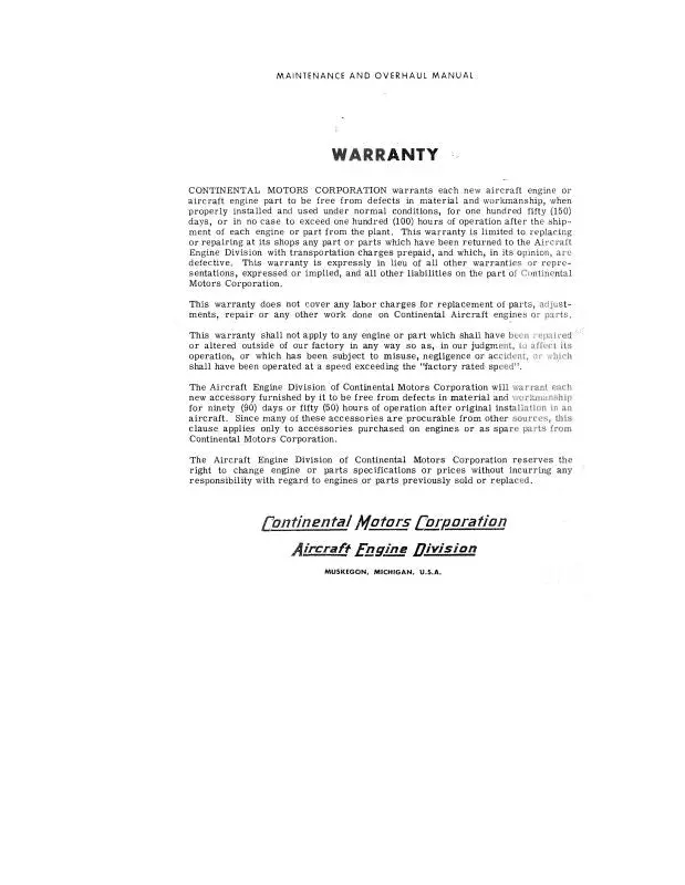 Continental E-165,185 Series Maintenance & Overhaul Manual (Coe165-M-C) 1