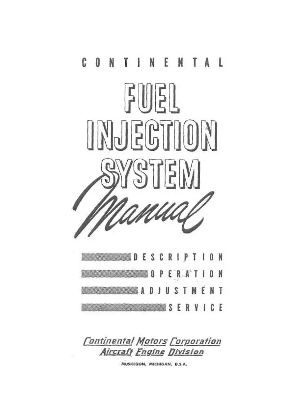Continental Fuel Injection System Description, Operation, Adjustment, And Service (Cofuelinj-Op-C) 1