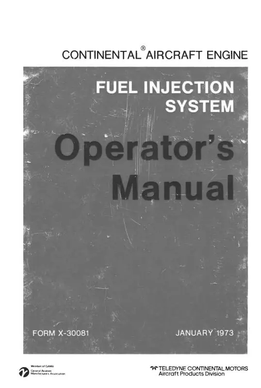 Continental Fuel Injection System 1973 Operator's Manual (X-30081) 1