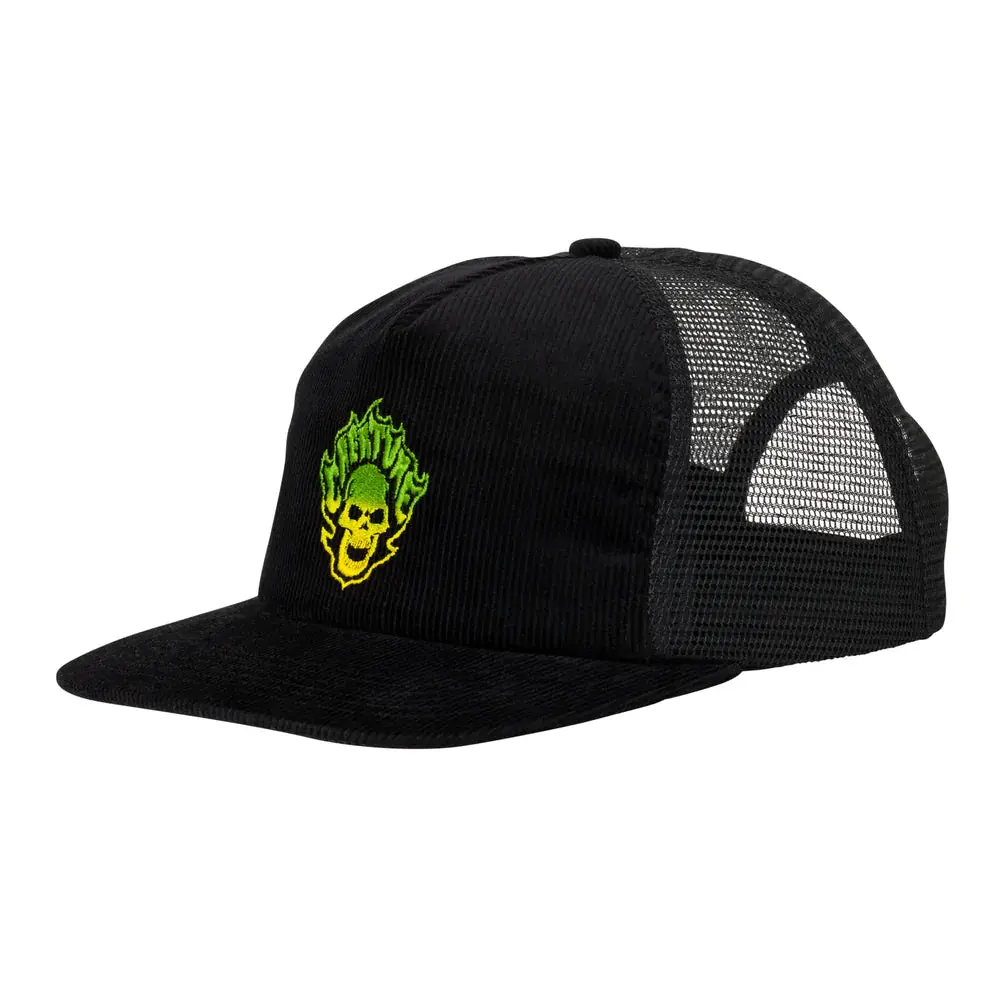 Creature Bonehead Flame Mesh Trucker Mid Profile Hat Black 1