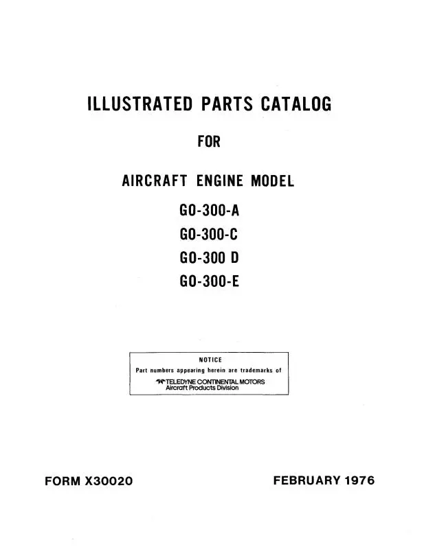 Continental Go-300 Series Parts Catalog (X-30020) 1