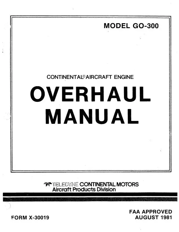 Continental Go-300 1981 Overhaul Manual (X-30019) 1