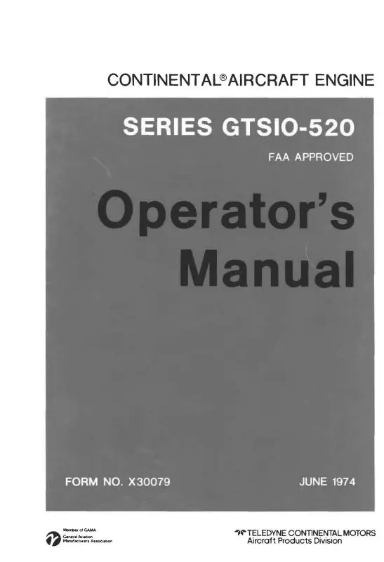 Continental Gtsio-520 Series 1974 Operator's Manual (X30079) 1