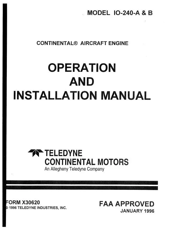 Continental Io-240A & B Series Operator's Manual (X30620) 1