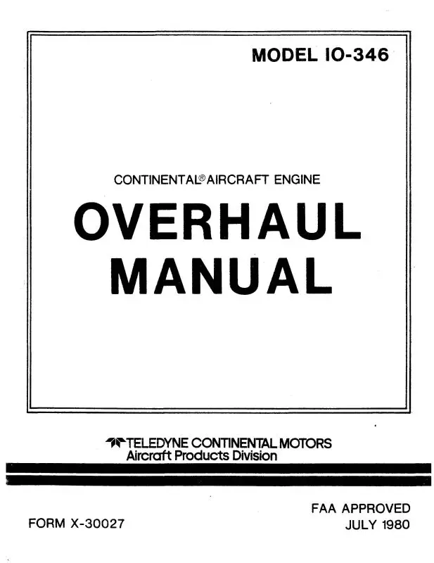 Continental Io-346-A Engine Overhaul Manual (Coio346a-64Ohc) 1