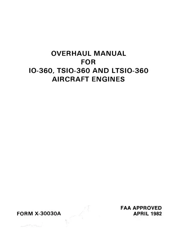 Continental Io-360,Tsio-360,Ltsio-360 Overhaul Manual (X-30030A) 1