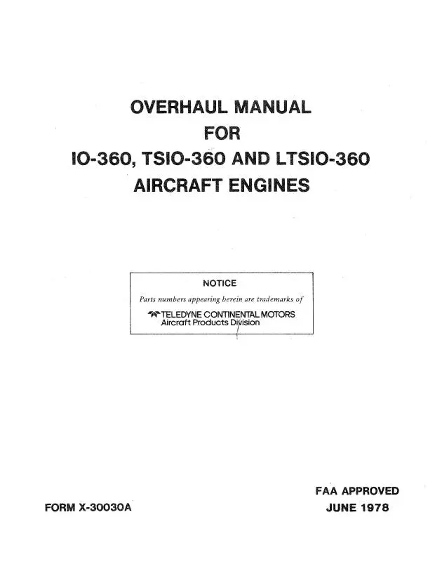 Continental Io,Tsio,Ltsio-360Series 1982 Overhaul Manual (X-30030A) 1