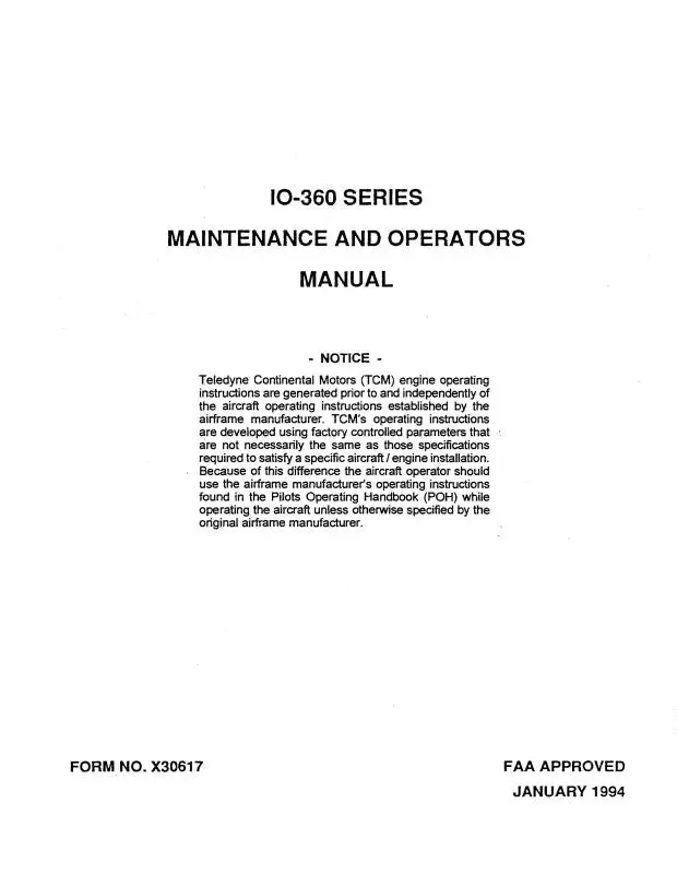 Continental Io-360 Series 1994 Operators & Maintenance (X30617) 1