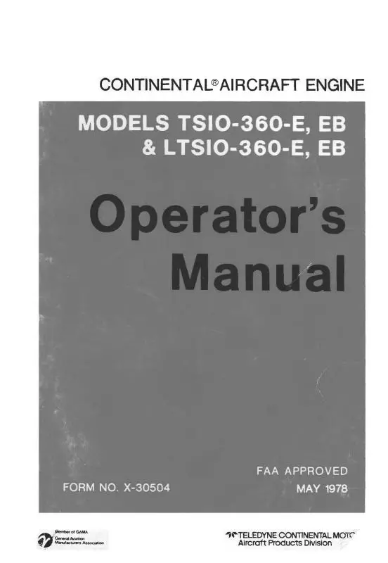 Continental Tsio360 & Ltsio360 Series 1977 Operator's Manual (X-30504) 1