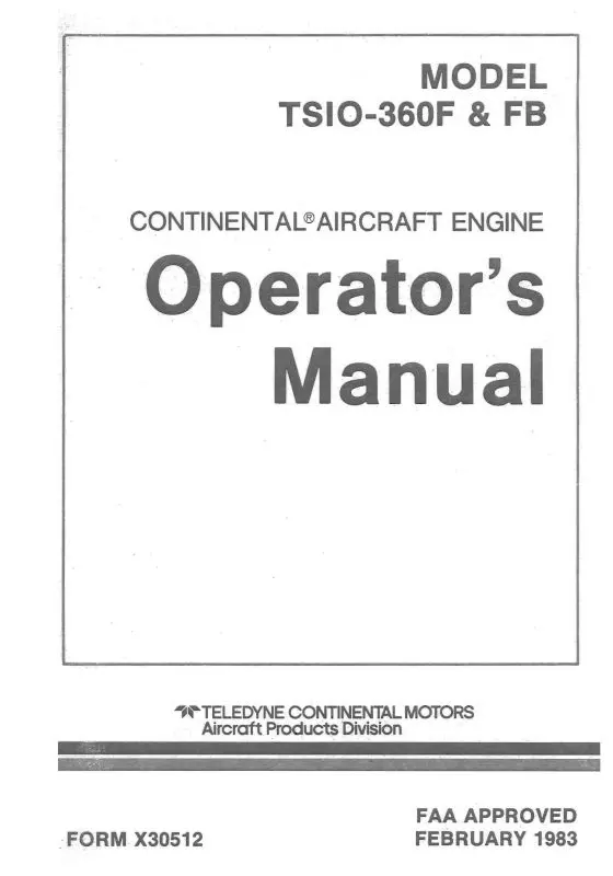 Continental Tsio360f & Fb Series 1983 Operator's Manual (X-30512) 1