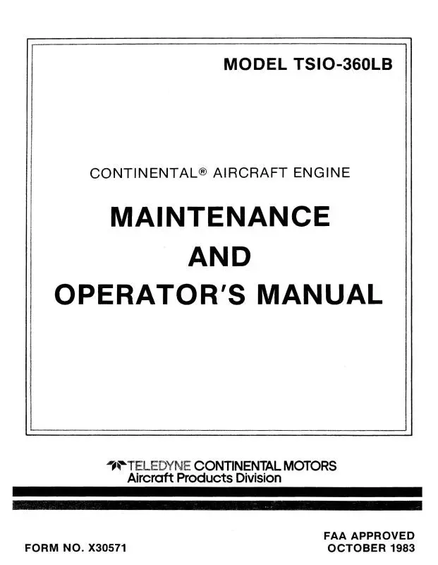 Continental Tsio-360Lb 1983 Maintenance & Operator's (X30571) 1