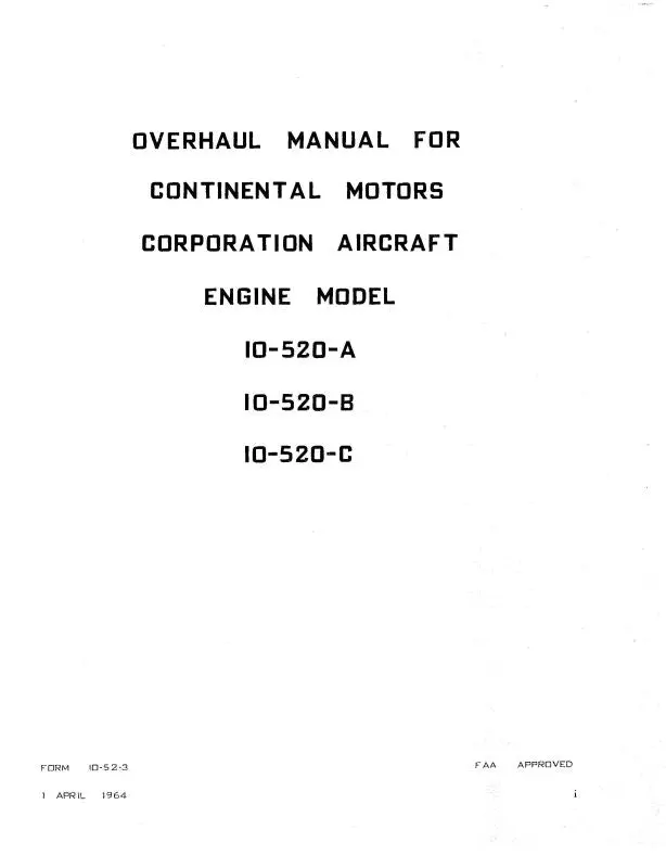 Continental Io-520-A, B, C 1964 Overhaul Manual (10-52-3) 1
