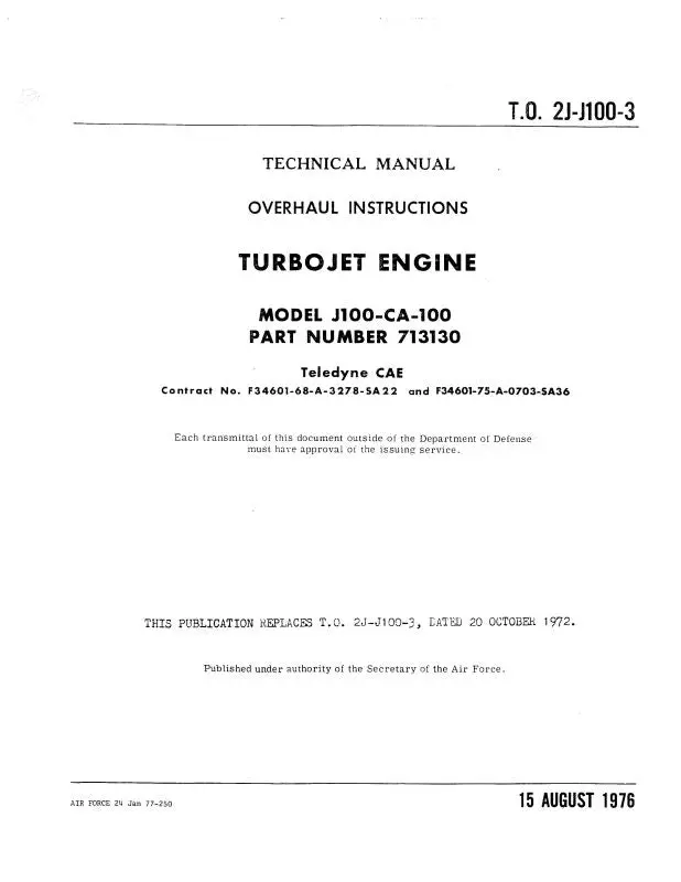 Continental J100-Ca-100 Turbo Jet Engine Overhaul Manual (2J-J100-3) 1