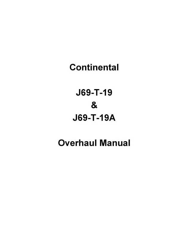 Continental J69-T-19, 19A Turbo Jet Engine Overhaul Manual (J69-T-19,19A) 1