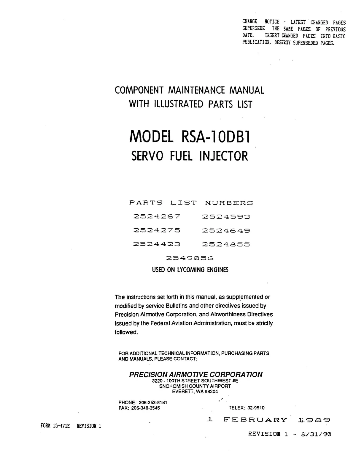 Bendix Rsa-10Db1 Fuel Injector Maintenance Manual With Parts (15-471E) 1
