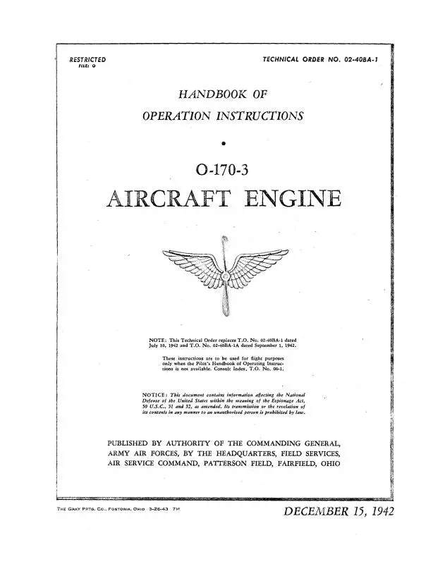 Continental O-170-3 Aircraft Engine Operator's Manual (02-40Ba-1) 1