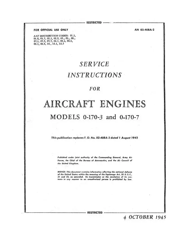 Continental O-170-3 Aircraft Engine Service Instructions (02-40Ba-2) 1