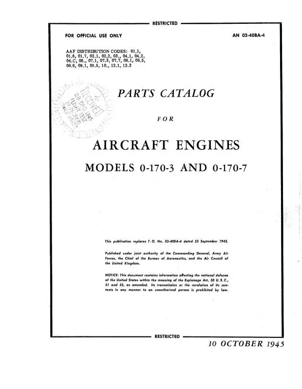 Continental O-170-3 And O-170-7 Parts Catalog (02-40Ba-4) 1