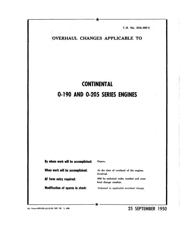 Continental O-190 And O-205 Series Engines Overhaul Changes 1