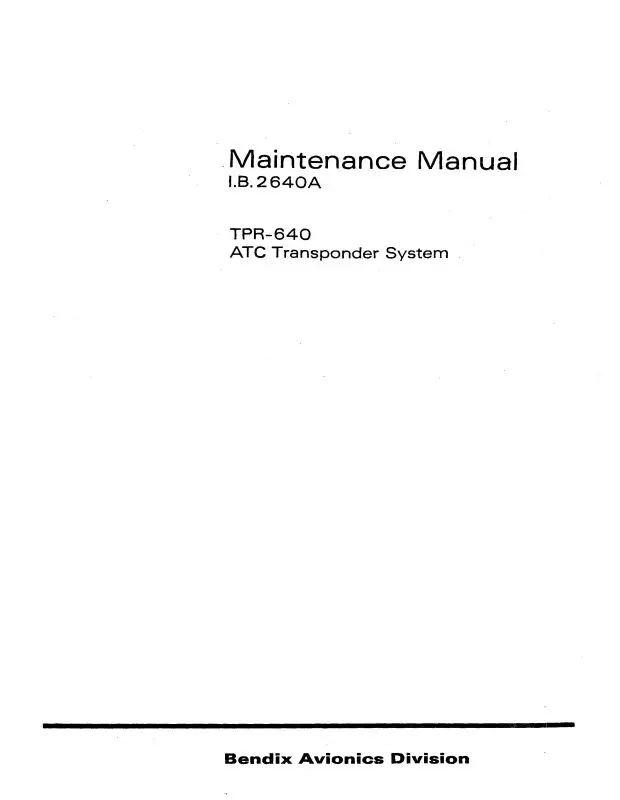 Bendix Tpr-640 Atc Transponder 1971 Maintenance (2640A) 1