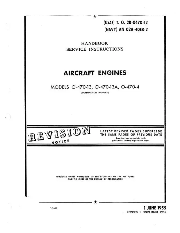 Continental 0-470-13-13A-4 1956 Service Instructions Manual (2R-0470-12) 1