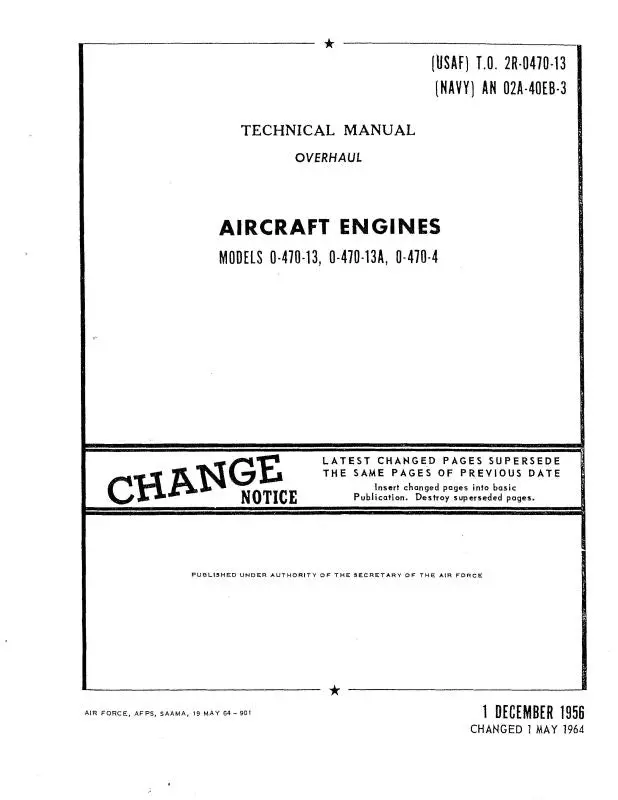 Continental 0-470-13-13A-4 1956 Overhaul Technical Manual (2R-0470-13) 1