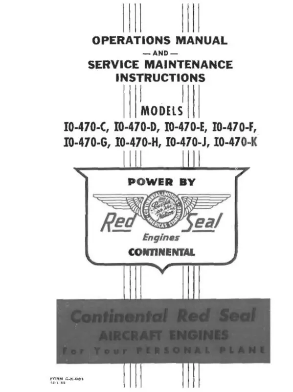 Continental Io-470-C Thru K Red Seal Operations & Service Maintenance (C-K-081) 1