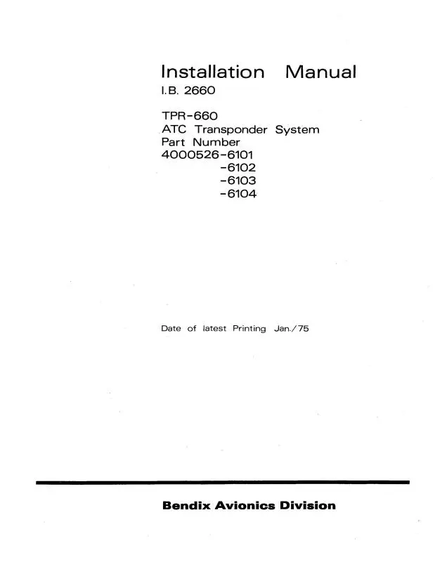 Bendix Tpr-660 Atc Transponder System Installation Manual (I.B.2660) 1