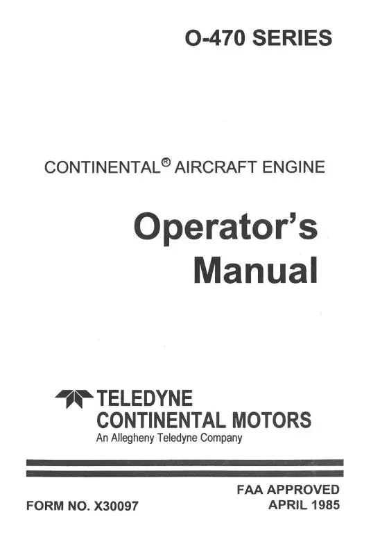 Continental O-470,A,B,E,G,J,K,L,M,R,S,U Operator's Manual (X30097) 1