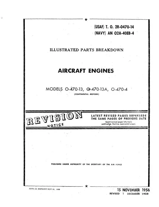 Continental O-470-13,13A,4 1956 Parts Catalog (2R-0470-14) 1