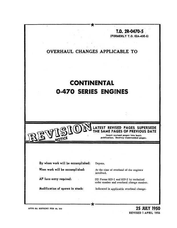 Continental O-470 Series Engines Series Overhaul Changes (2R-0470-5) 1