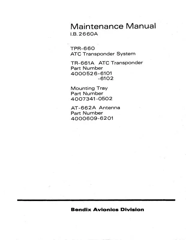 Bendix Tpr-660A Atc Transponder Maintenance Manual (I.B.2660A) 1