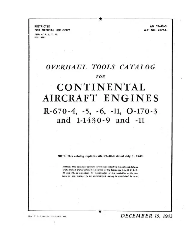 Continental R-670 Series Overhaul Tools Catalog (02-40-3) 1