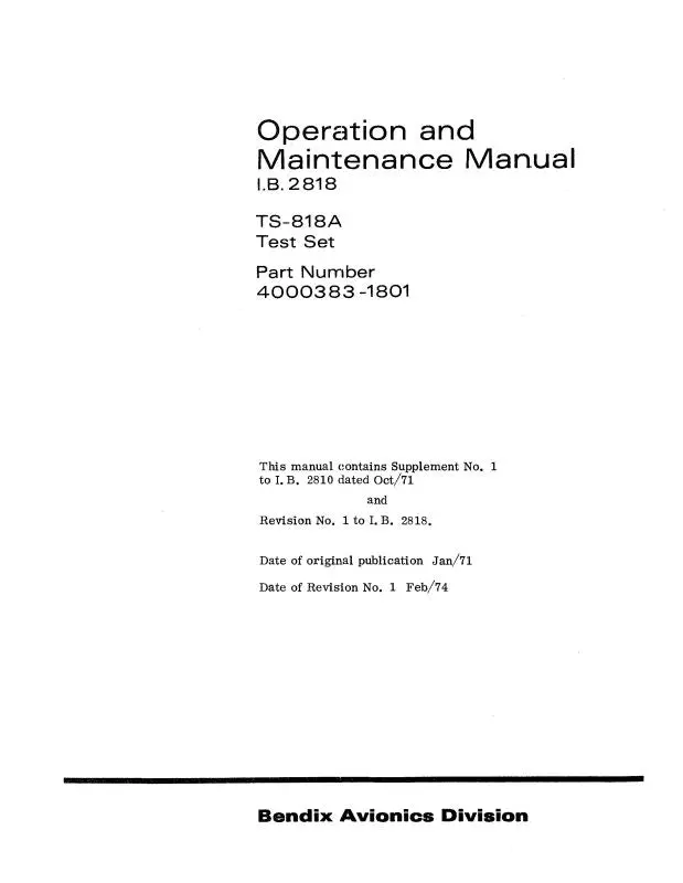 Bendix Ts-818A Test Set Operation & Maintenance Manual (I.B.2818) 1