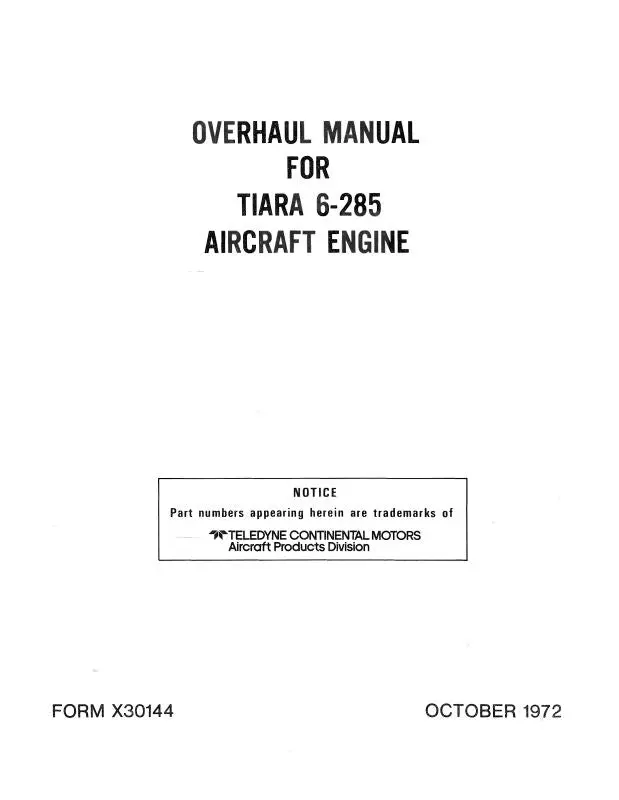 Continental Tiara 6-285 1972 Overhaul Manual (X-30144) 1