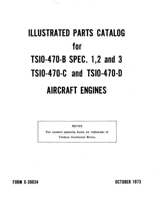 Continental Tsio-470 Series 1973 Service Parts Catalog (X30034a) 1