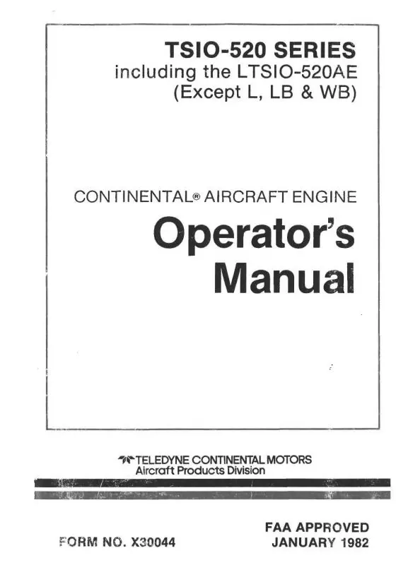 Continental Tsio-520 Series 1982 Operator's Manual (X30044) 1