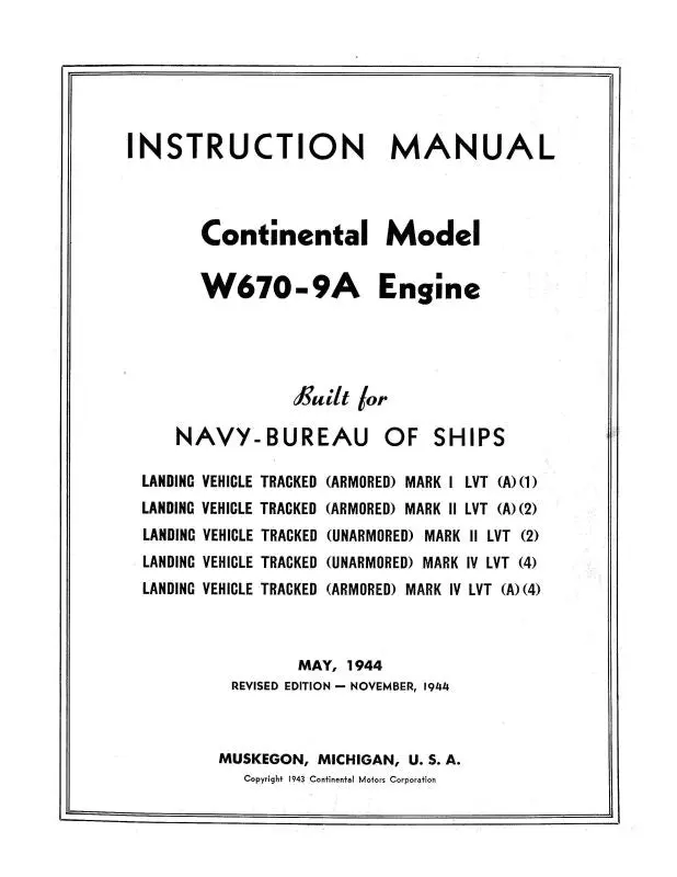 Continental W670-9A Engine Instruction (Cow6709a-In) 1