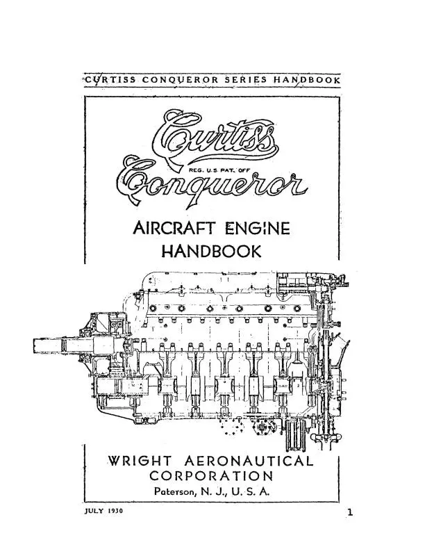 Curtiss-Wright Conqueror Engine Handbook1930 Engine Handbook (Cwconqueror-Hb) 1